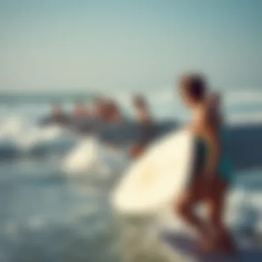 Group of surfers enjoying the waves together