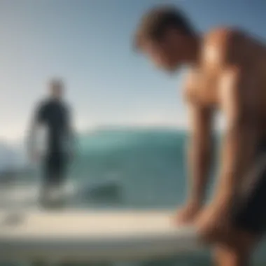 Surfer Assessing Hydration A surfer checking hydration levels before hitting the waves