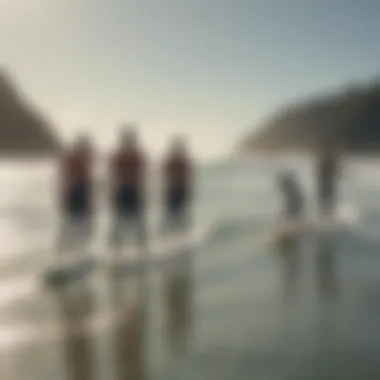 A group of surfers discussing safety and community behaviors