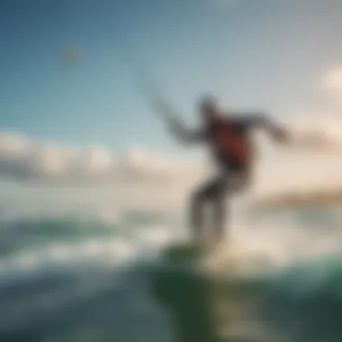 Kiteboarder riding the waves with a vibrant kite