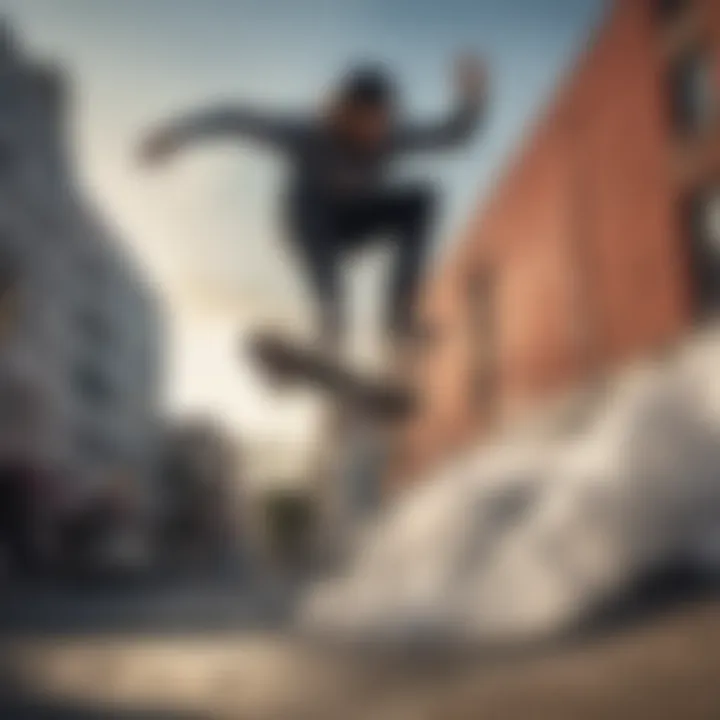 A skilled skateboarder performing tricks in a visually striking environment, indicating freedom.