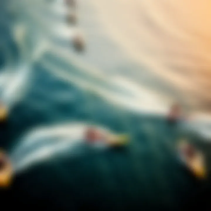 Surfers Embracing Jet Powered Boards An aerial view of surfers using jet powered boards at a coastal destination