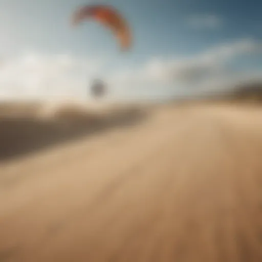 A kiteboarder gliding over a sandy landscape showcasing the thrill of land kiteboarding