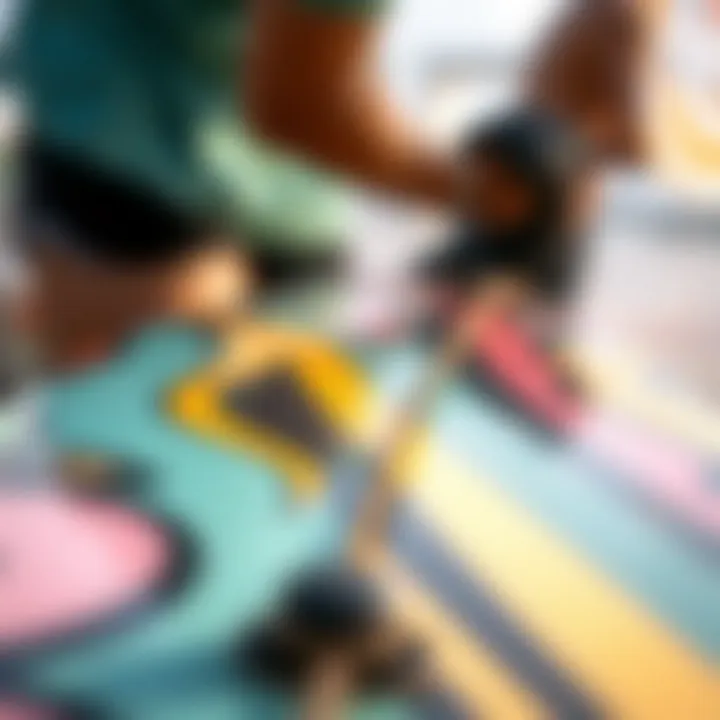 Close-up of a surfboard with vibrant artwork