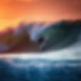 A surfer riding a majestic wave during sunset