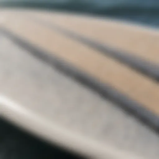 Close-up of Lib Tech surfboard showcasing unique construction materials