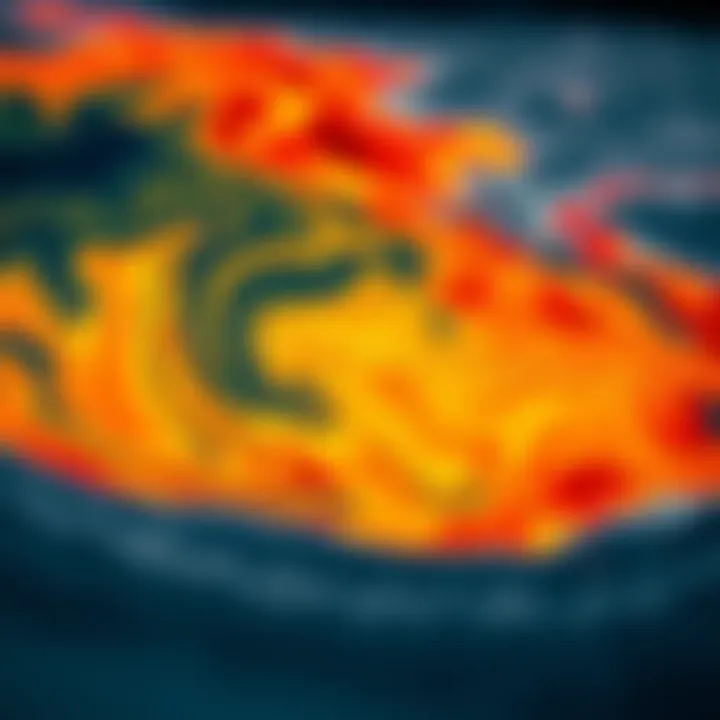 A dynamic graphic showing fluctuating ocean temperatures across regions