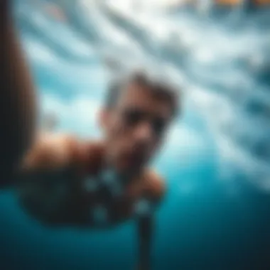 Underwater Resilience in Surfing Underwater view of a surfer holding breath