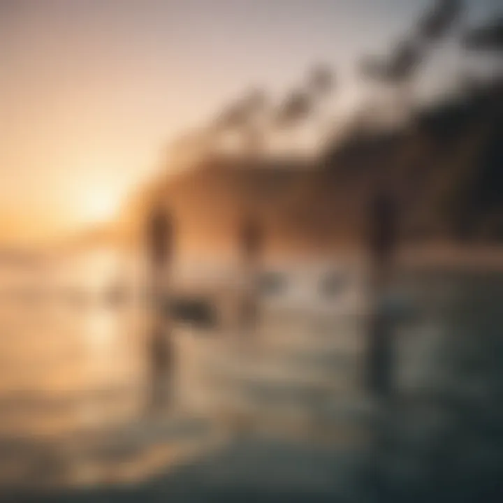 Group of paddleboarders enjoying a sunset session