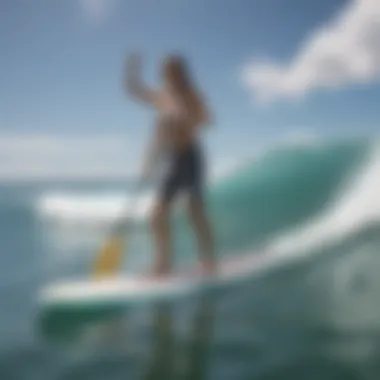 Paddleboarding technique demonstration on calm waters