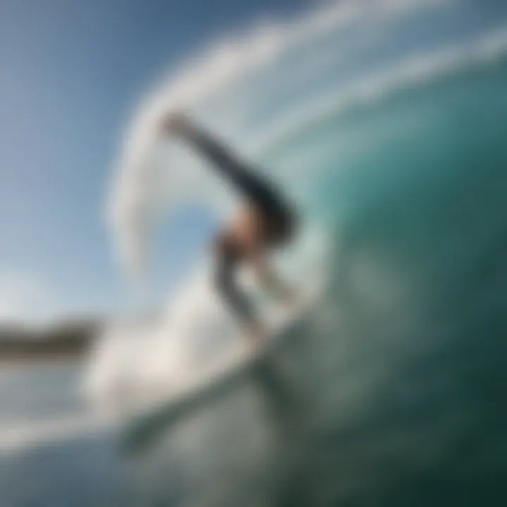 A surfer preparing for a backflip on a wave