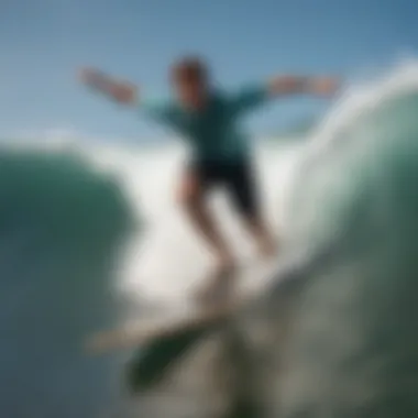 A rider demonstrating the performance capabilities of the Mayne longboard on a wave.