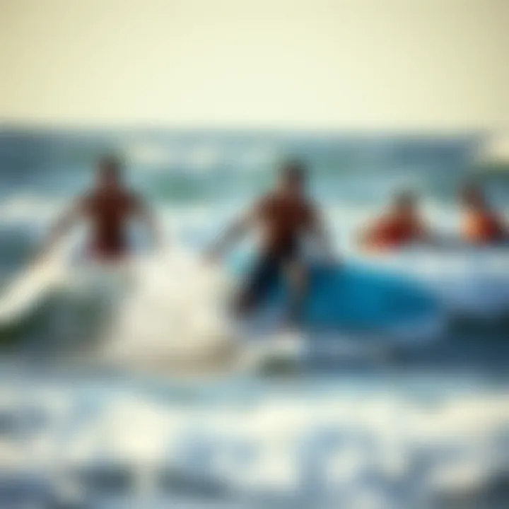 Dynamic Surfing Experience Group of surfers enjoying a vibrant session in the waves