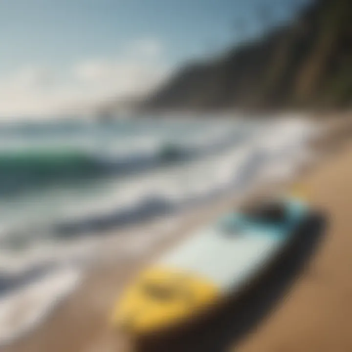 Scenic view of a coastline with motorised surf boards