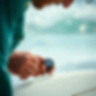 The Surfer's Essential Tool Surfer checking the tide watch before hitting the waves