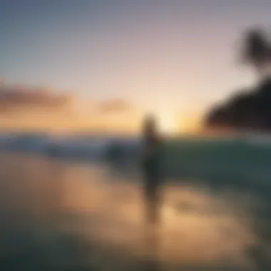 Group of surfers enjoying the waves during sunset