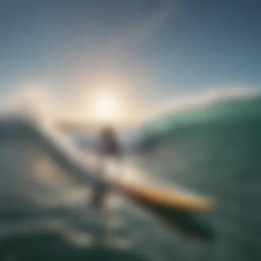 Surfboard catching the wind on a wave