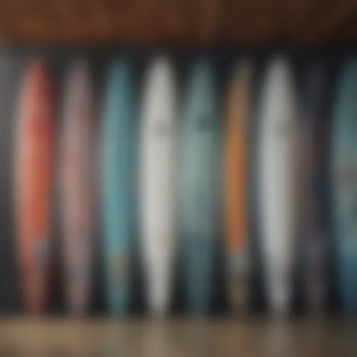 A selection of foil surfboards displayed in a shop, catering to various skill levels