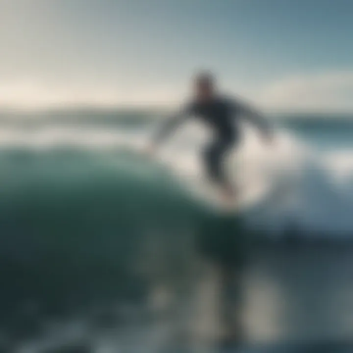 A surfer riding a foil surfboard above the water, demonstrating the dynamics of foil surfing