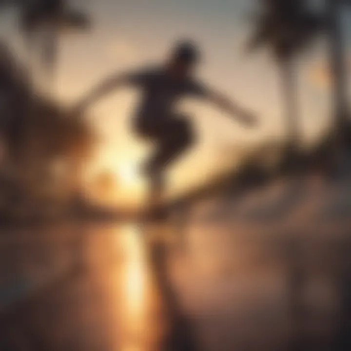 A skateboarder capturing footage during a sunset