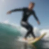 Surfer demonstrating knee brace usage in the water