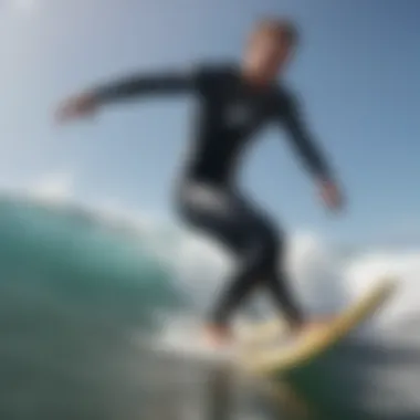 Surfer in Action with Knee Brace for Enhanced Stability Surfer demonstrating knee brace usage in the water