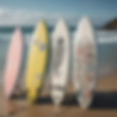 A comparison of surfboards with varying sticker applications