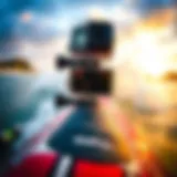 GoPro Mouthpiece Close-Up A close-up view of a GoPro mounted on a mouthpiece during a surf session