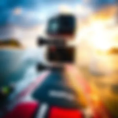 GoPro Mouthpiece Close-Up A close-up view of a GoPro mounted on a mouthpiece during a surf session