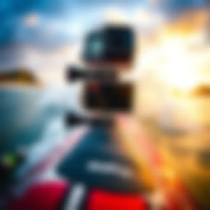 GoPro Mouthpiece Close-Up A close-up view of a GoPro mounted on a mouthpiece during a surf session