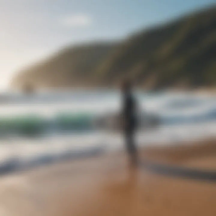 Surf instructor guiding beginners on the beach