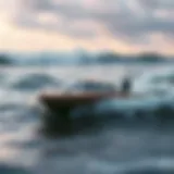 Remote control bait boat navigating through surf