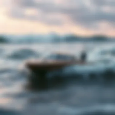 Remote control bait boat navigating through surf