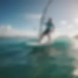 Sailboarder gliding across Aruba's clear waters