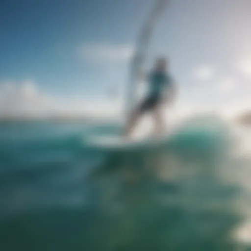 Sailboarder gliding across Aruba's clear waters