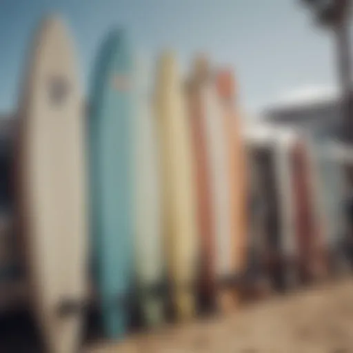 Surfing gear displayed at a rental shop