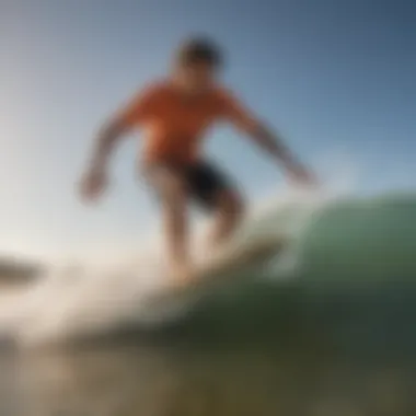 Dynamic skimboarding action on the beach