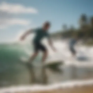 Group of skimboarders enjoying the waves