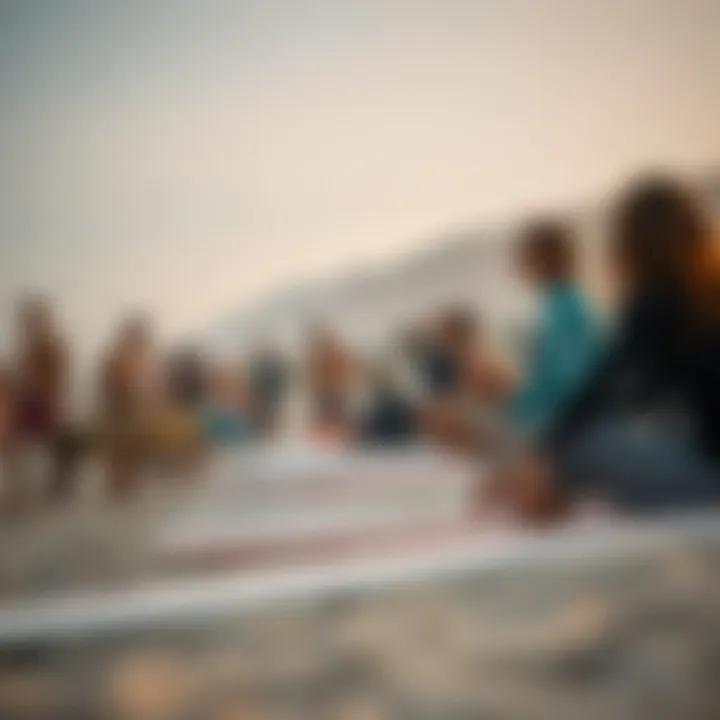 Thriving Skinboarding Community A vibrant skinboarding community gathering at a popular beach spot