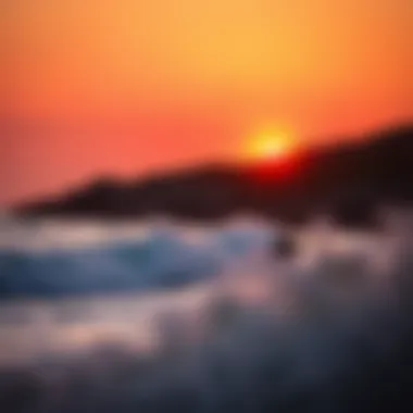 Perfect Skinboarding Spot A picturesque skinboarding location with waves and a sunset