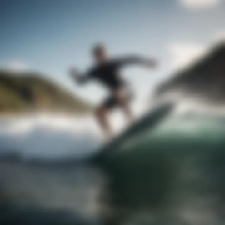 A surfer riding a Soulcraft wakesurf board, demonstrating its performance on water.