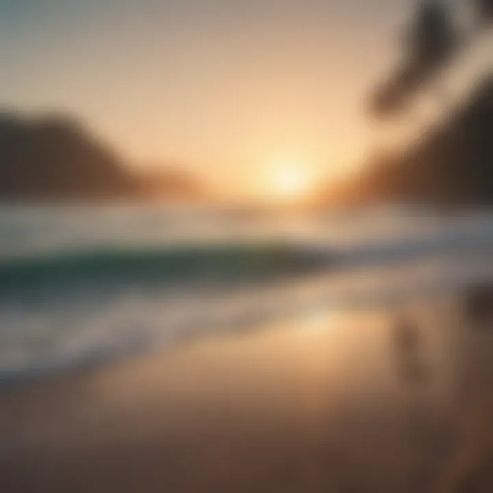 A serene beach at sunrise with soft light