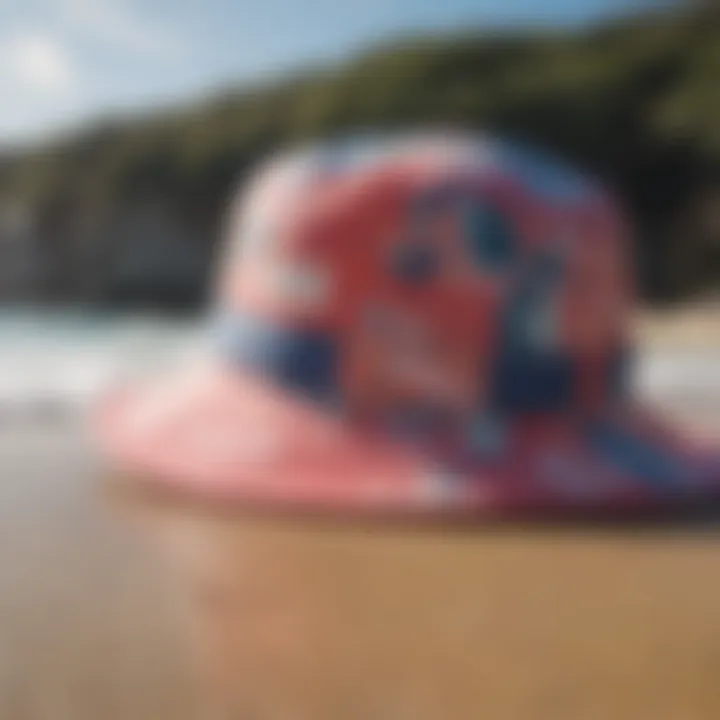 Vibrant surf bucket hat on the sandy beach