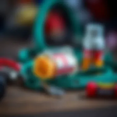 Essential Tools for Surf Leash Maintenance Maintenance tools for surf leashes including cleaning supplies