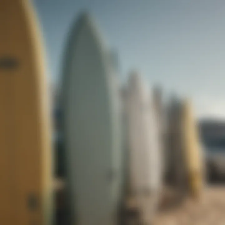 Close-up of surfboards secured on rack