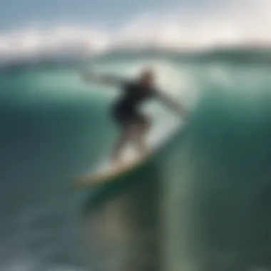 A surfer enjoying the waves, demonstrating the performance benefits of reused wax.