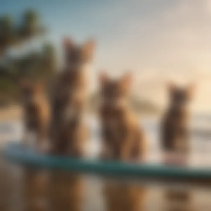 A group of surfercats enjoying a beach day