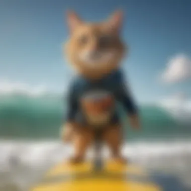 A playful surfercat with beach gear