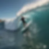 A surfer carving through a wave with precision and style