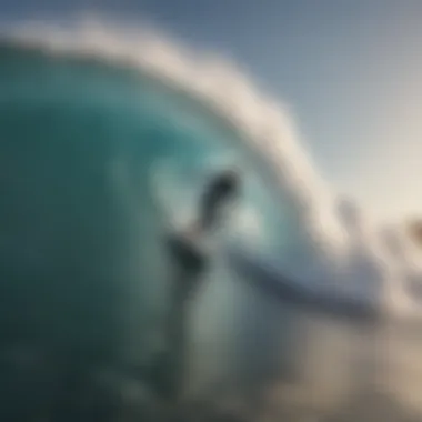 A thrilling surfing scene showcasing a rider catching a massive wave